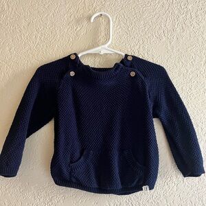 Navy Blue Knit Sweater with Button Accents